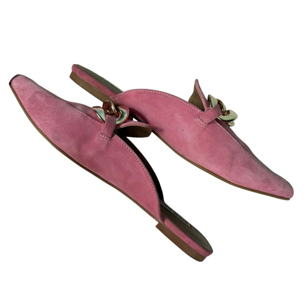 Steve Madden Chunky Gold Chain Pointed Toe Mule Barbie Pink Suede Size 6.5 - Picture 5 of 16